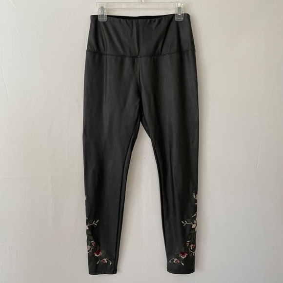 LYSSE Size Medium Faux Leather Leggings Dark Gray Emboirdery at Ankle - Picture 9 of 9